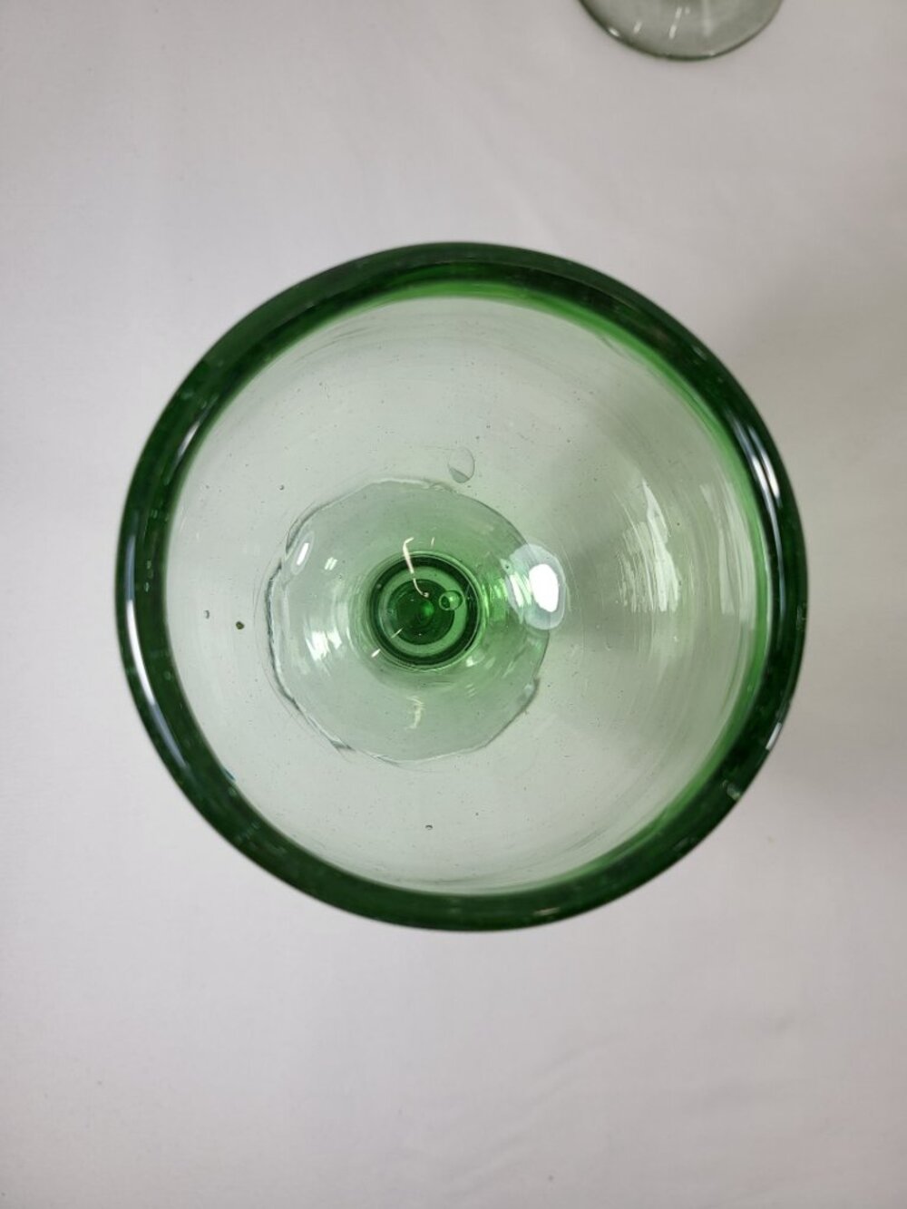 Vintage Hand Blown Green Glass Goblets, Set of 3 Bubble Glass Wine Glasses - Picture 2 of 8